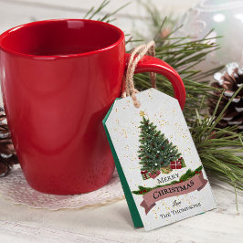 Etiqueta Para Presente Árvore de Natal bonito, rosa-claro, com brilho | F