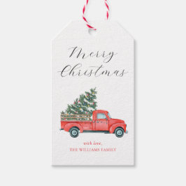 Etiqueta Para Presente Árvore de Natal & Caminhão Vermelho Feliz Natal