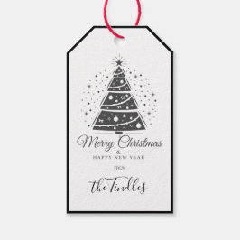 Etiqueta Para Presente Árvore de Natal Chic Elegante Preto Branco Script