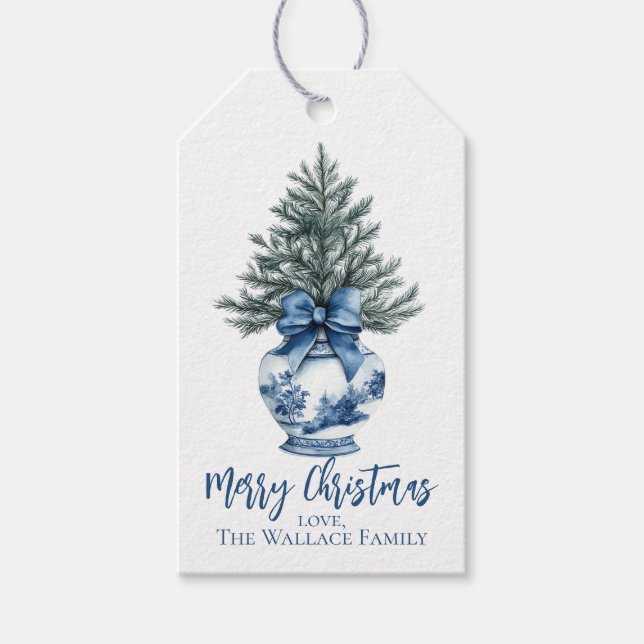 Etiqueta Para Presente Árvore de Natal Chinoiserie, Personalizada (Frente)