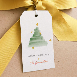 Etiqueta Para Presente Árvore de Natal Classic Starlit Watercolor
