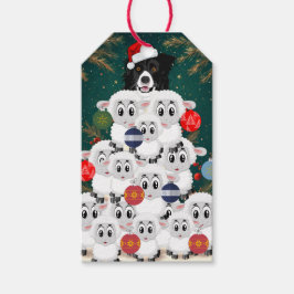 Etiqueta Para Presente Árvore de Natal com Border Collie Pastoreando Ovel