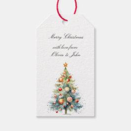Etiqueta Para Presente Árvore de Natal com Enfeites Vermelho-Laranja