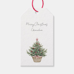 Etiqueta Para Presente Árvore de Natal com Enfeites Vermelhos