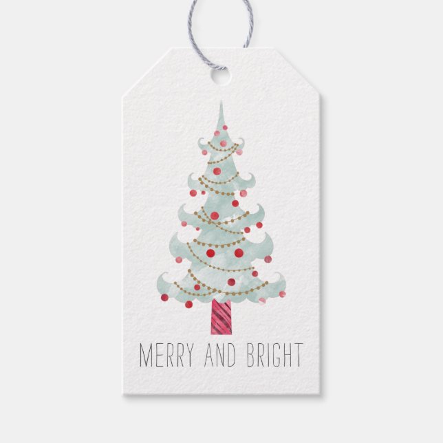 Etiqueta Para Presente Árvore de Natal de Aquarela (Frente)