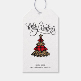 Etiqueta Para Presente Árvore de Natal de Buffalo Xadrez e Leopard