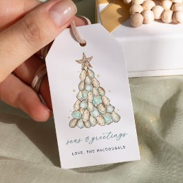 Etiqueta Para Presente Árvore de Natal de Conchas de Ostra Costeira