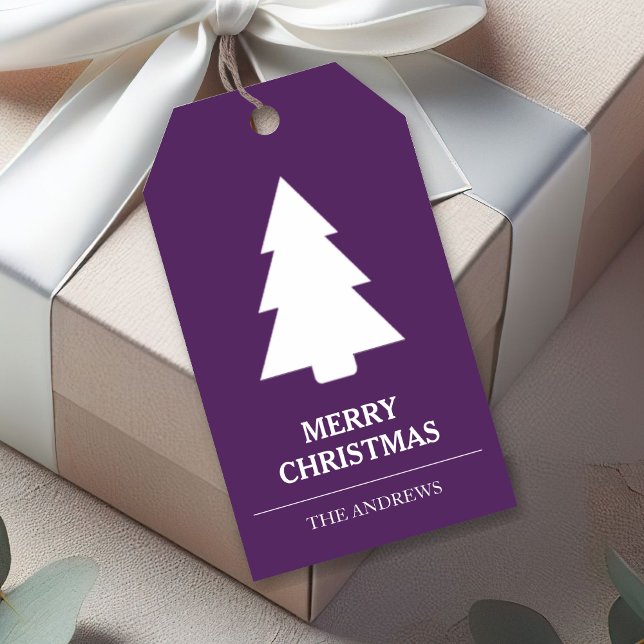 Etiqueta Para Presente Árvore de Natal de Inverno Roxo (Criador carregado)