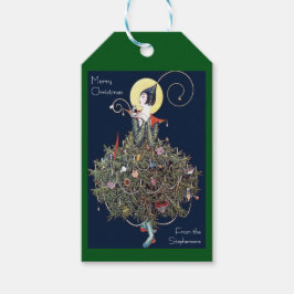 Etiqueta Para Presente Árvore de Natal de Natal no estilo Art Déco Retro