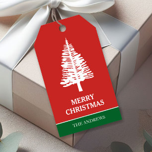 Etiqueta Para Presente Árvore de Natal de Pinheiro Vermelha e Verde