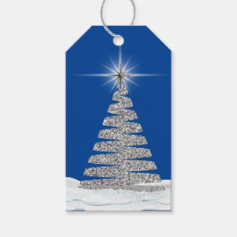 Etiqueta Para Presente Árvore de Natal de prata em azul