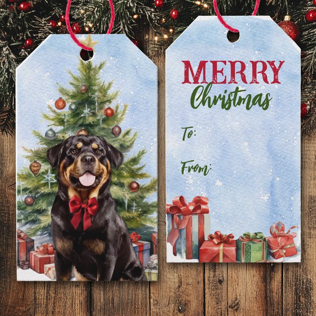 Etiqueta Para Presente Árvore de Natal do Cão Rottweiler (Criador carregado)
