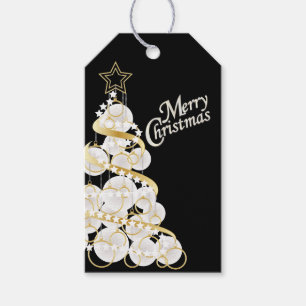 Etiqueta Para Presente Árvore de Natal Dourada e branca elegante
