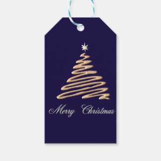 Etiqueta Para Presente Árvore de Natal Dourada no fundo do Marinho