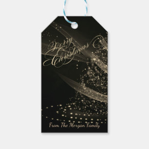 Etiqueta Para Presente Árvore de Natal Dourada, Preta - Personalizada