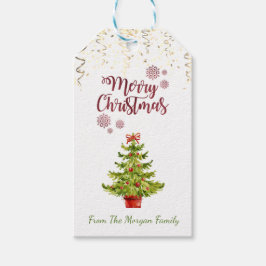 Etiqueta Para Presente Árvore de Natal Elegante a Aquarela, Confetes