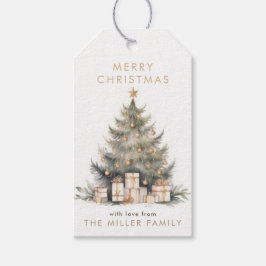 Etiqueta Para Presente Árvore de Natal Elegante de Natal Dourada Minimali