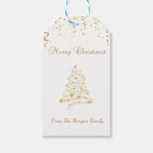 Etiqueta Para Presente Árvore de Natal elegante dourada, confete