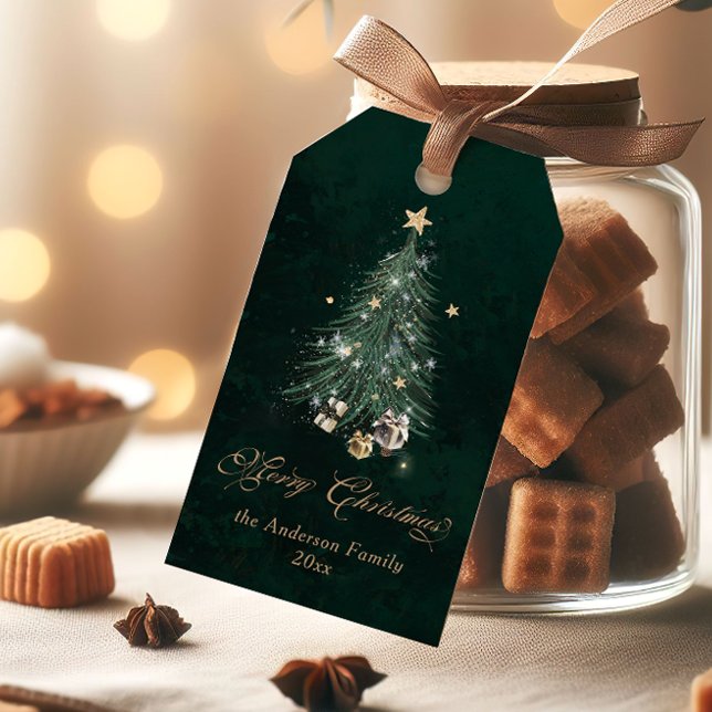 Etiqueta Para Presente Árvore de Natal Elegante Feliz Natal (Criador carregado)