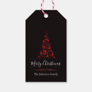 Etiqueta Para Presente Árvore de Natal Elegante Vermelha