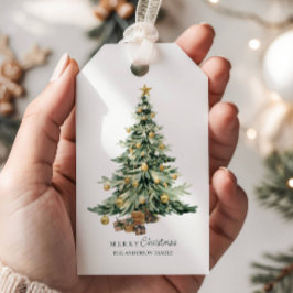 Etiqueta Para Presente Árvore de Natal em Aquarela Elegante