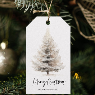 Etiqueta Para Presente Árvore de Natal em Aquarela Neutra