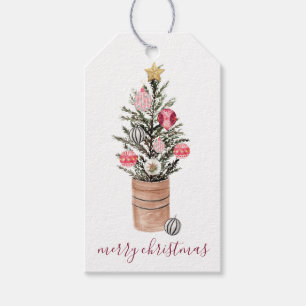 Etiqueta Para Presente Árvore de Natal em Aquarela Rústica