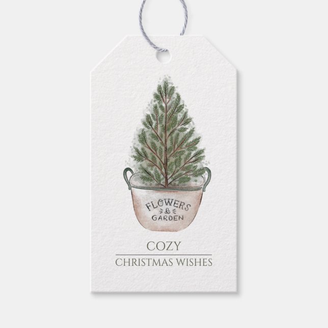 Etiqueta Para Presente Árvore de Natal em Aquarela Rústica (Frente)