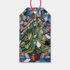 Etiqueta Para Presente Árvore de Natal em Vidro Colorido Estilo Tiffany