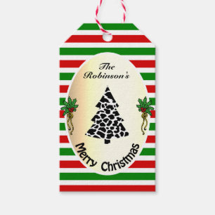 Etiqueta Para Presente Árvore de Natal Engraçado com Vaca Vermelha e Ve