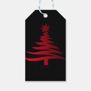 Etiqueta Para Presente Árvore de Natal Estêncil Vermelho no Preto