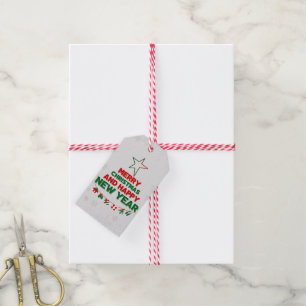 Etiqueta Para Presente Árvore de Natal, Feliz ano novo, palavras, estrela