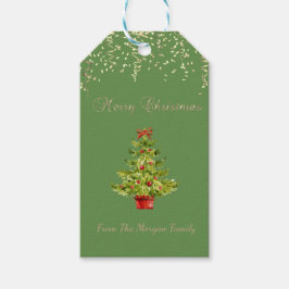 Etiqueta Para Presente Árvore de Natal Festiva, Confetes, Verde
