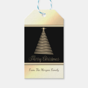 Etiqueta Para Presente Árvore de Natal Festiva, Dourada - Personalizada