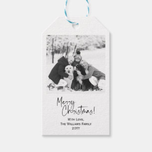 Etiqueta Para Presente Árvore de Natal Foto Preto Branco Moderno Feliz Na