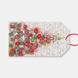 Etiqueta Para Presente Árvore de Natal francesa do vintage (aguarela)