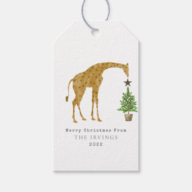 Etiqueta Para Presente Árvore de Natal Giraffe (Frente)
