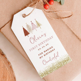 Etiqueta Para Presente Árvore de Natal Menina de Aniversário de 1 Ano Obr