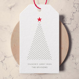 Etiqueta Para Presente Árvore de Natal mínima | Red Star Clean Simple