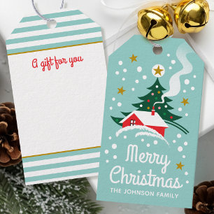 Etiqueta Para Presente Árvore de Natal Nome Personalizado Neve Casa Festi