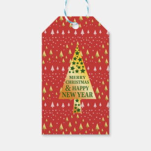 Etiqueta Para Presente Árvore de Natal ouro - Paisagem vermelha