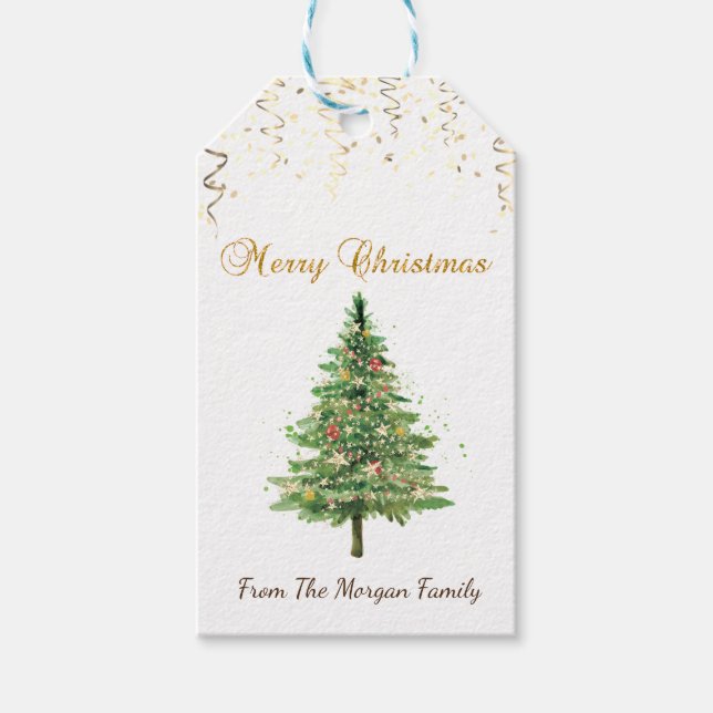 Etiqueta Para Presente Árvore de Natal Pinheiro Chic, Confetes (Frente)