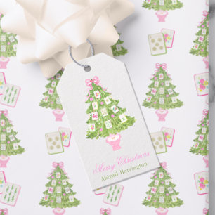 Etiqueta Para Presente Árvore de Natal Pink de Aquarela Mahjong