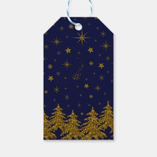 Etiqueta Para Presente Árvore de Natal pouco Dourada, estrelas, neve em