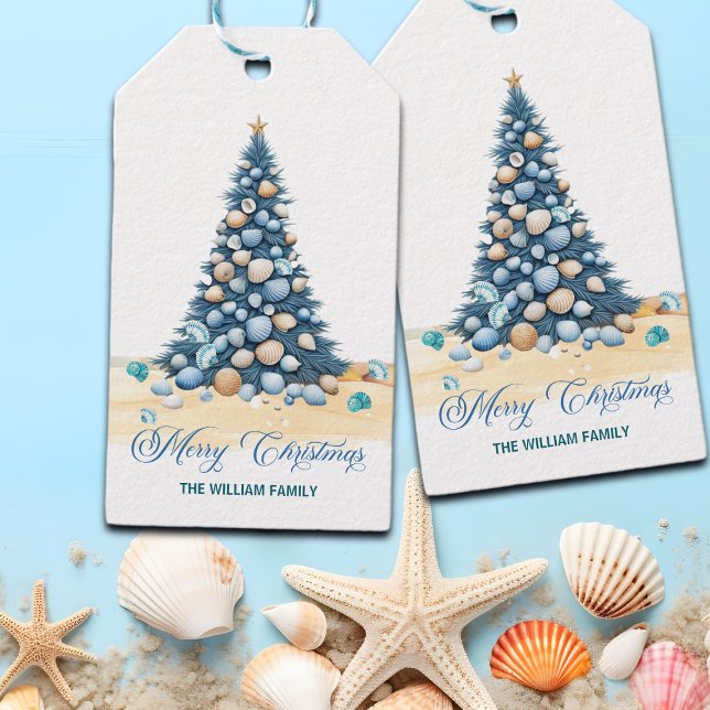 Etiqueta Para Presente Árvore de Natal Praia Feliz Natal (Criador carregado)