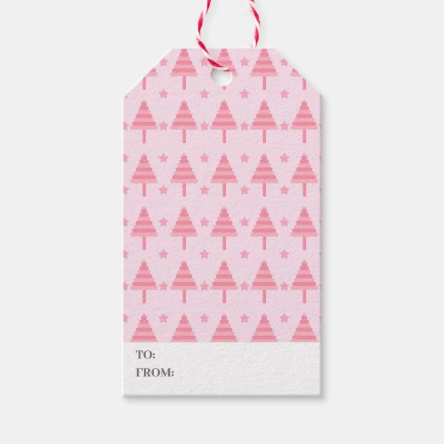 Etiqueta Para Presente Árvore de Natal rosa-branca (Frente)