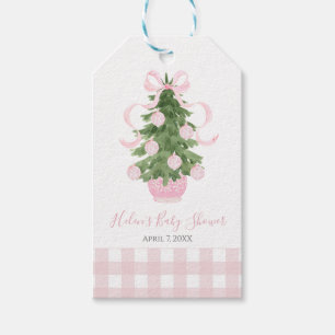 Etiqueta Para Presente Árvore de Natal Rosa Chinoiserie