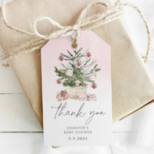 Etiqueta Para Presente Árvore de Natal rosa obrigado