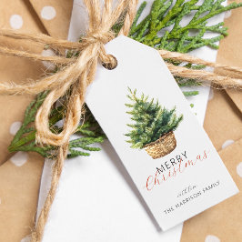 Etiqueta Para Presente Árvore de Natal Rústica em Cesta Personalizada