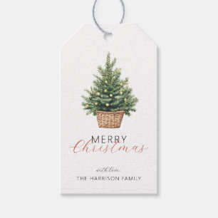 Etiqueta Para Presente Árvore de Natal Rústica em Cesta Personalizada com
